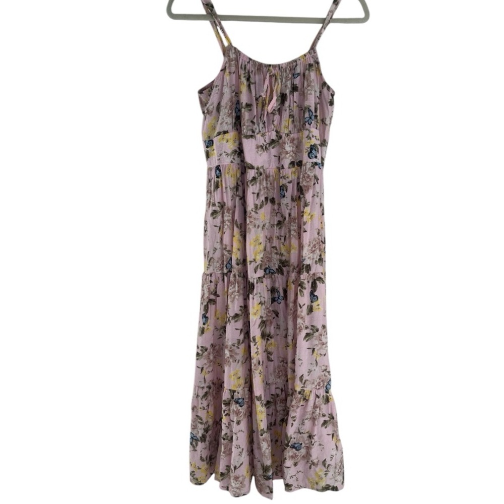INC‎ International Concepts Sundress pink floral midi ruffle tiered size 10
